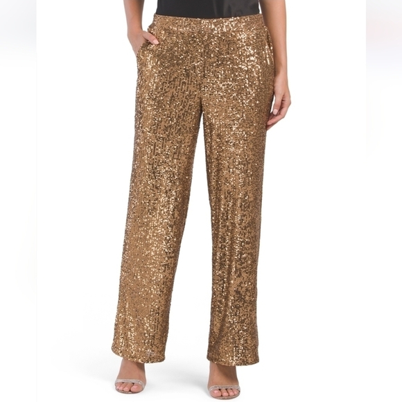 CABLE & Gauge Allover Sequin Brass Pants - Picture 1 of 4